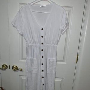 White linen dress with buttons